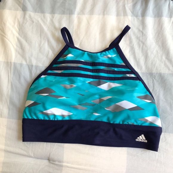 adidas Other - Adidas Overlay Stripe Crop Top Size L NWT Aqua